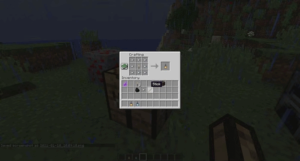 Minecraft - Place iron coal and stick in crafting UI to make torch