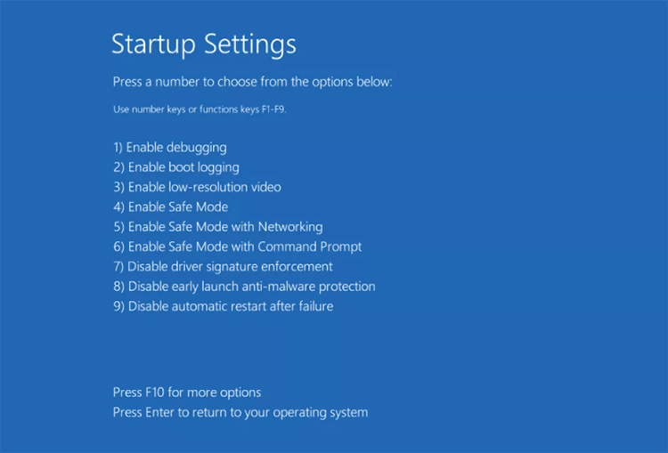 Windows startup settings - Safe Mode with Networking