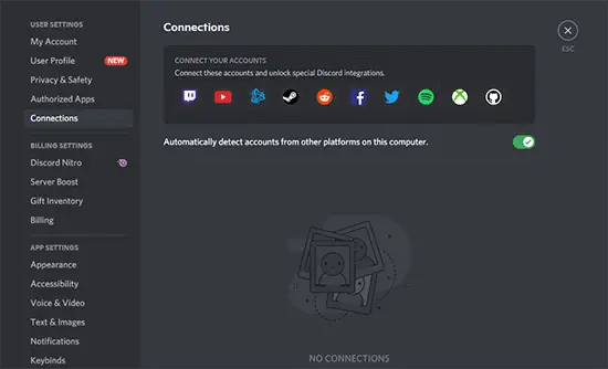 Discord Connections Tab