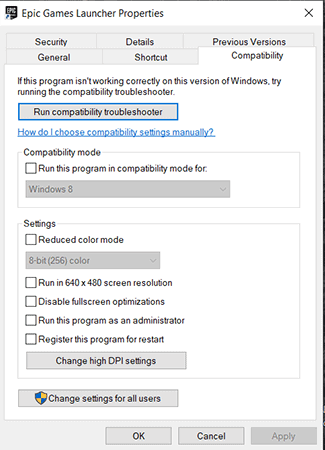 Run Program in Compatibility Mode