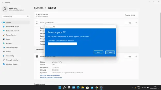 Windows 11 Rename your PC