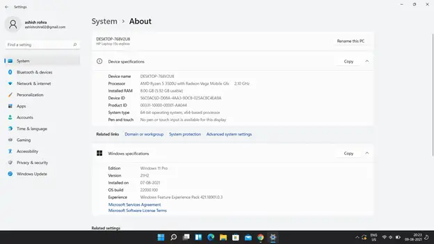 Windows 11 System About Section