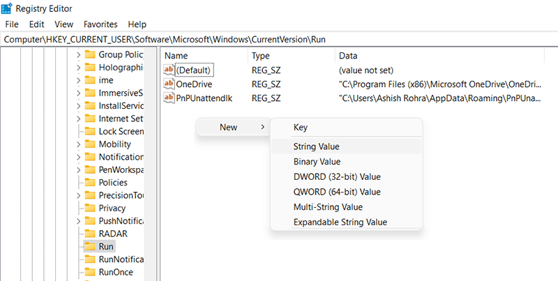 Add New String Value - Registry Entry