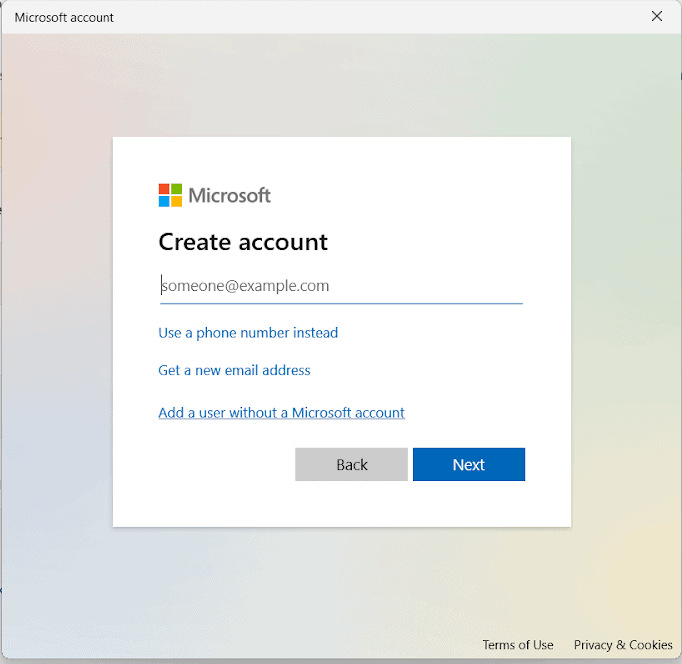 Add a user without Microsoft account