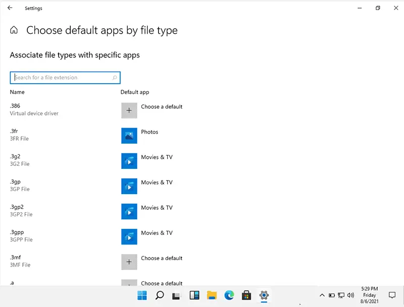 Choose default apps by the type