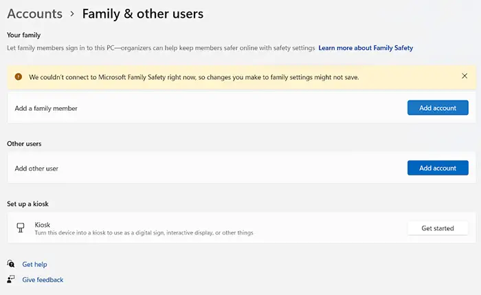 Family & other Users - Add Account