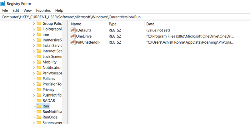 Windows 11 Register Entry for CurrentVersion Run