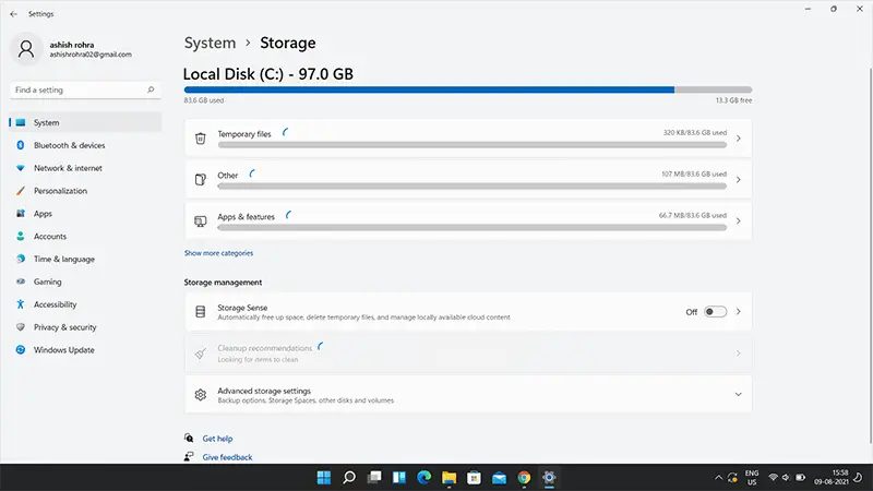 Windows 11 Settings - System Storage