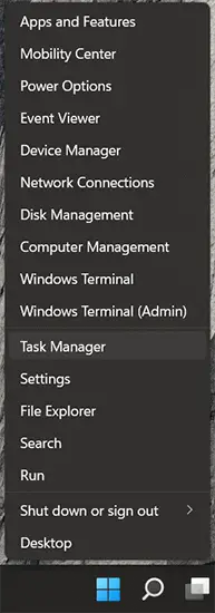Windows 11 Start Menu - Task Manger