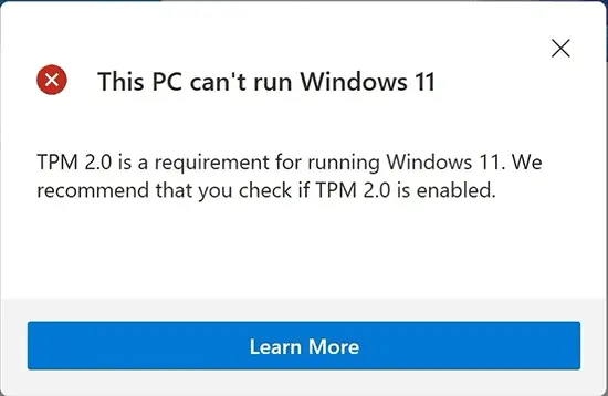 Windows 11 TPM 2.0 Module Error