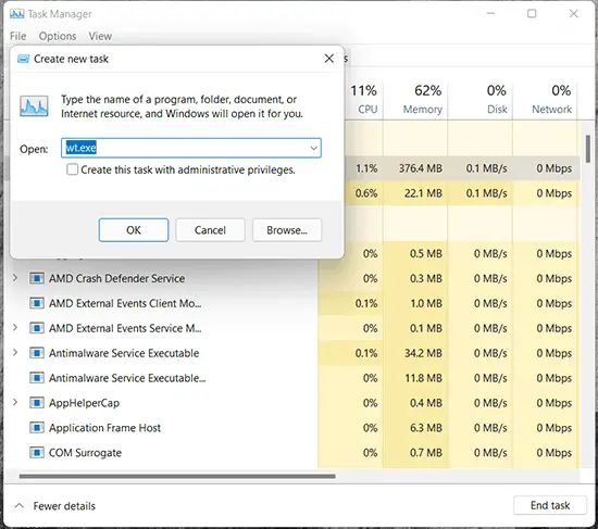 Windows 11 Task Manager Create New Task