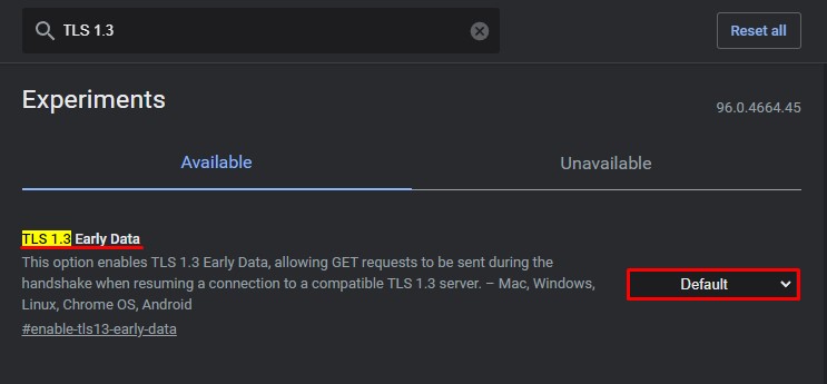 Chrome TLS 1.3 Early Data Settings
