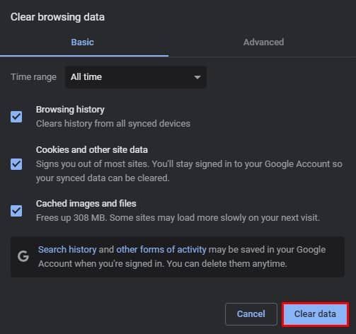 clear browser data and cookies