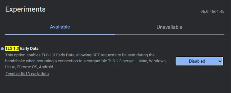 Disable TLS 1.3 on Chrome