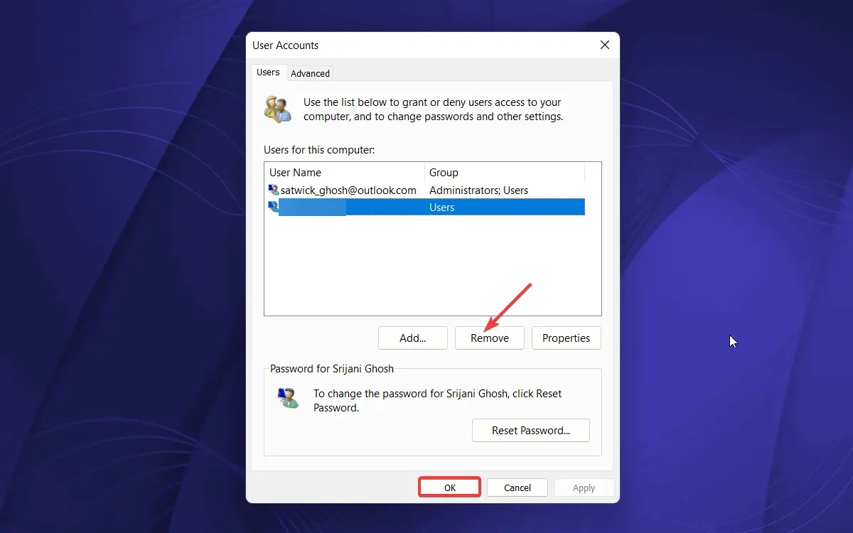 How to remove users in Windows 11