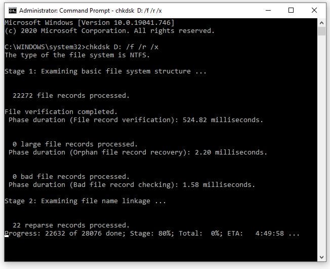 chkdsk fix disk related errors