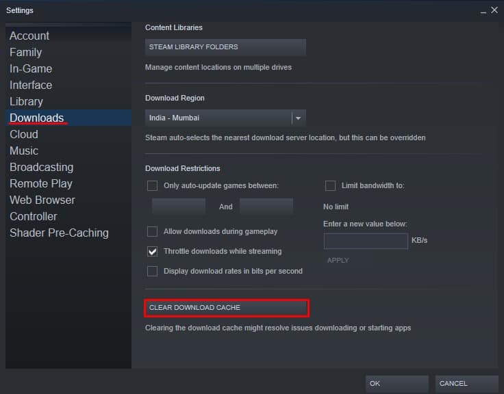 clear download cache - Steam