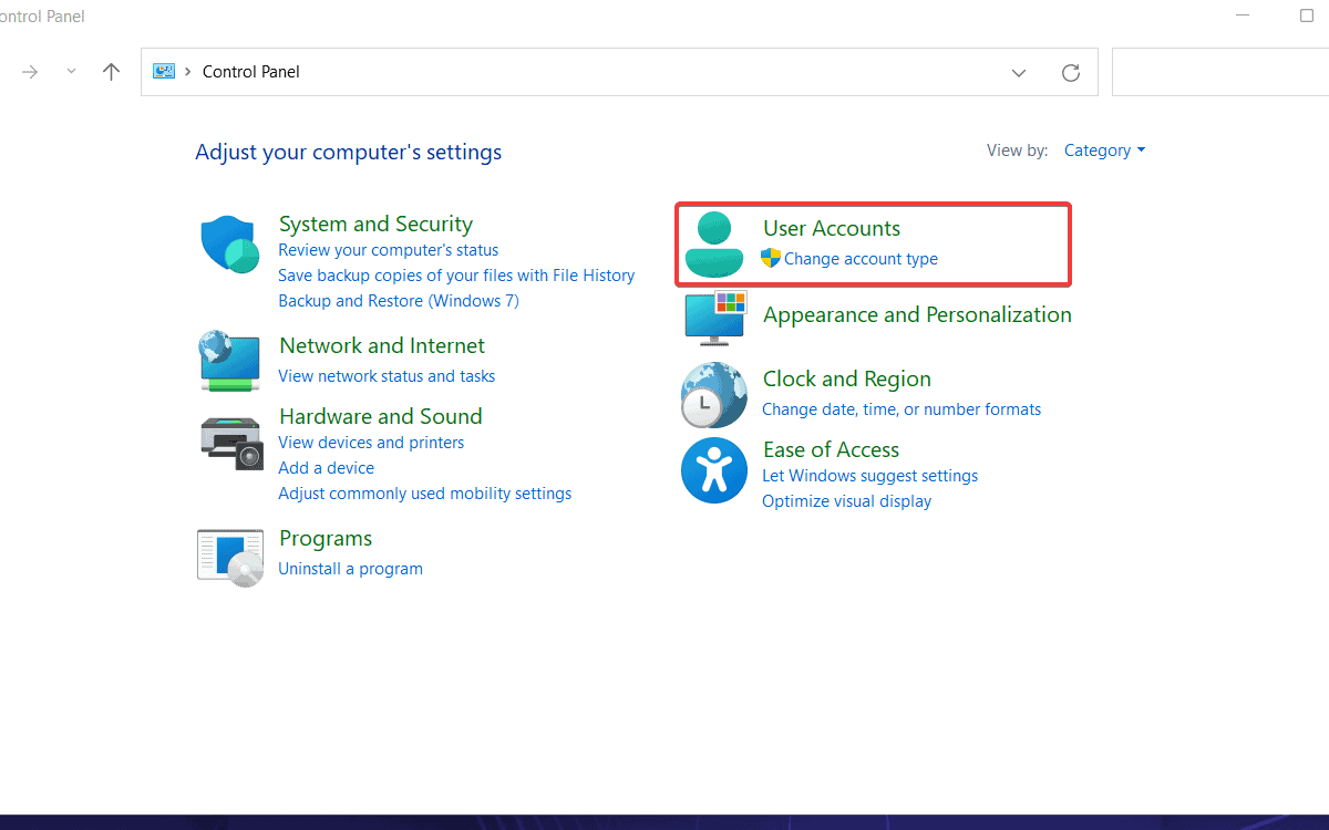 remove user account from control panel