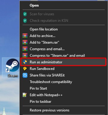 Steam - run as administrator