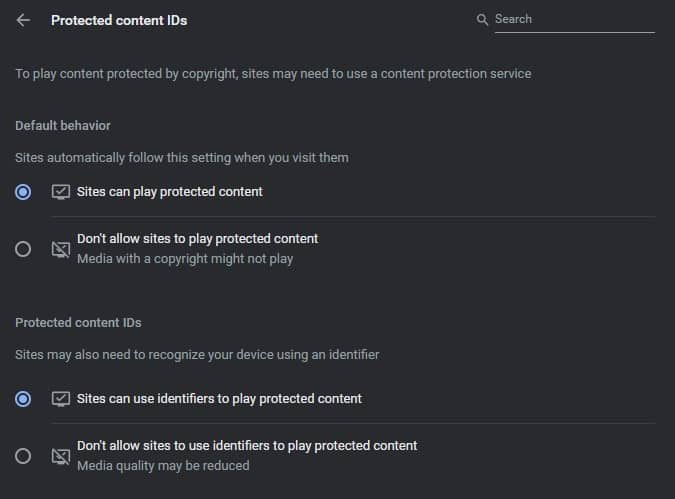 Chrome protected content settings