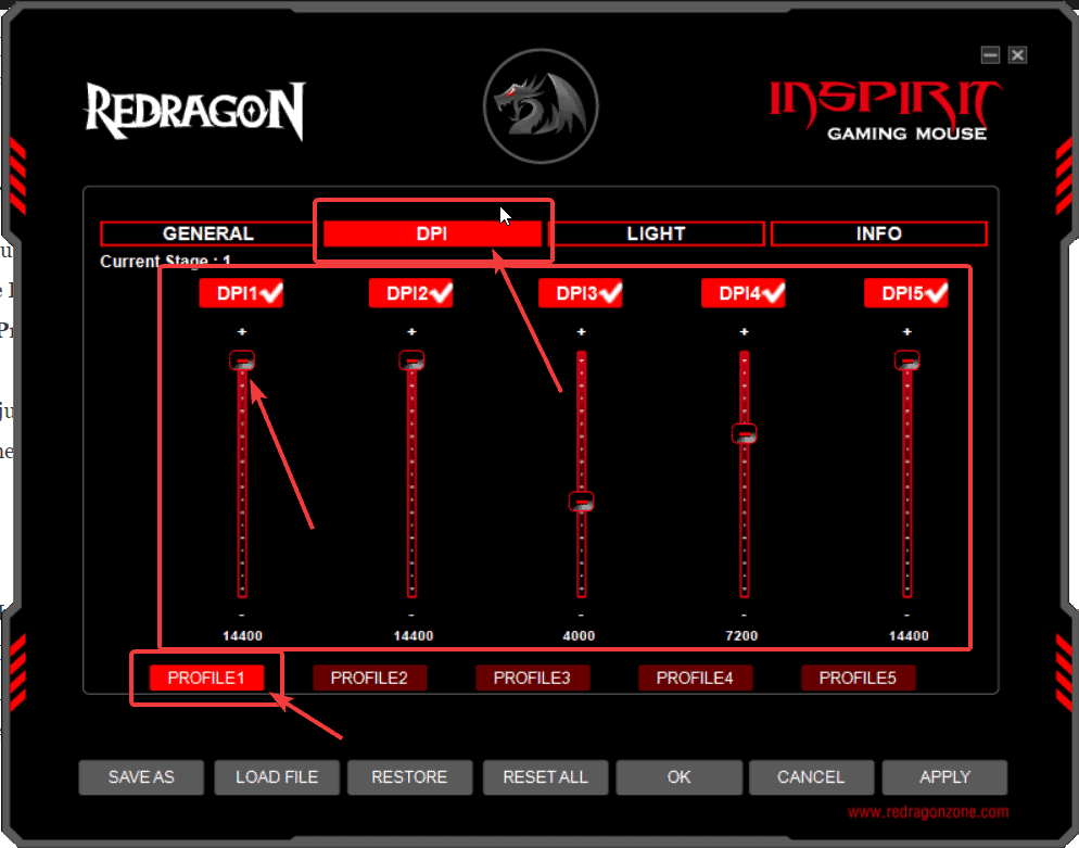 Adjust Redragon mouse DPI