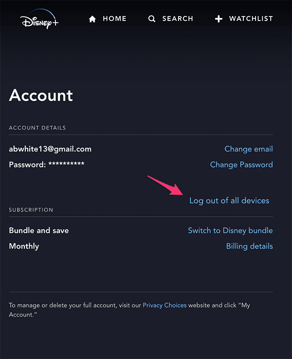 Disney Plus Log out of all devices