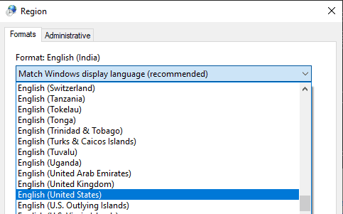 Windows Region Format English US