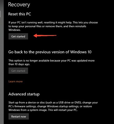 Reset This PC - Get Started