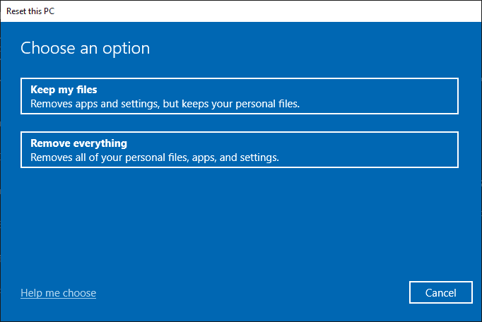 Reset This PC - Keep My Files