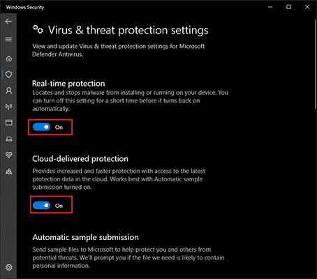 Virus and Threat Protection Setting - Turn Off Windows Defender