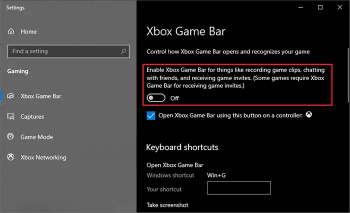 Xbox Game Bar Turn Off