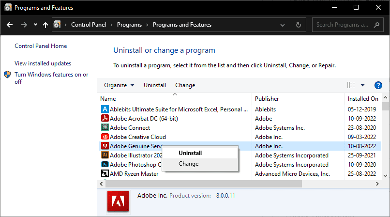 Adobe Genuine Service - Uninstall