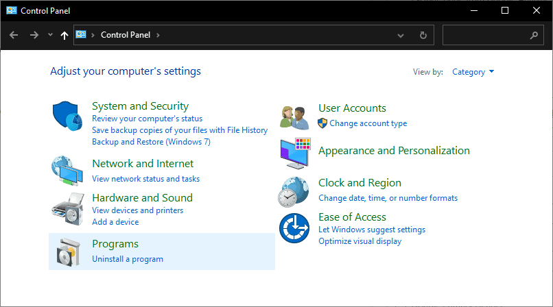 Control Panel Programs