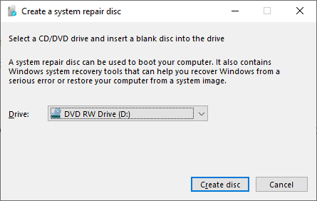 Create System Repair Disc - Windows