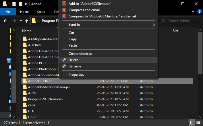 Delete AdobeGCIClient Folder