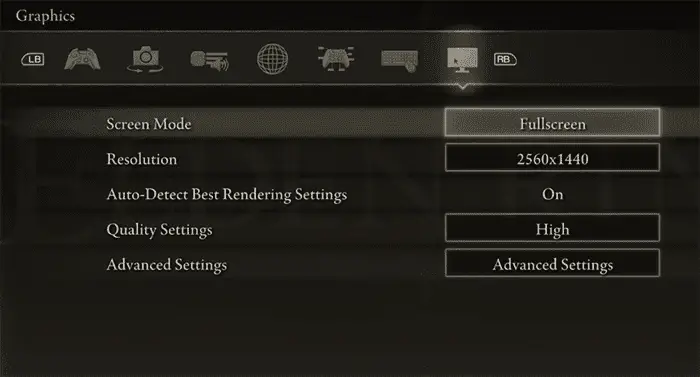 Elden Ring Screen Mode Settings