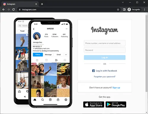 Instagram in Chrome Browser