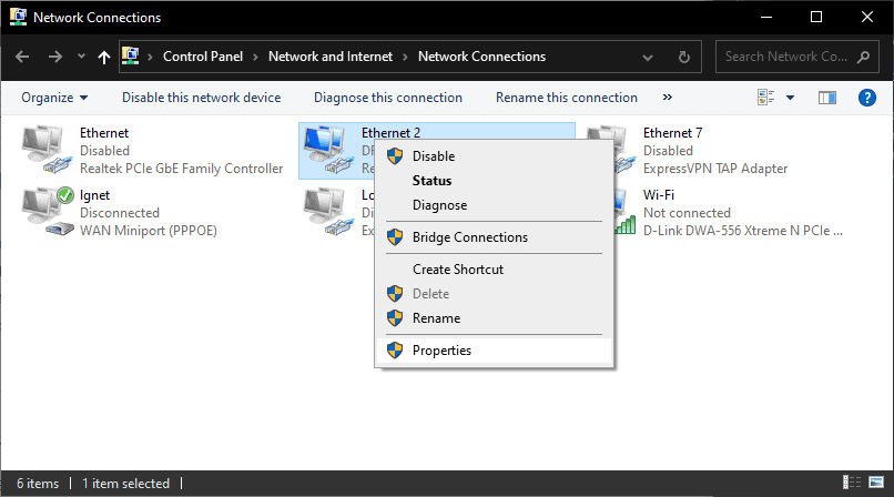 Network Adaptor Properties