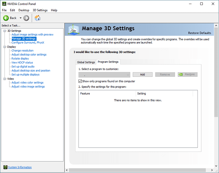 Nvidia Control Panel - Manage 3D Options