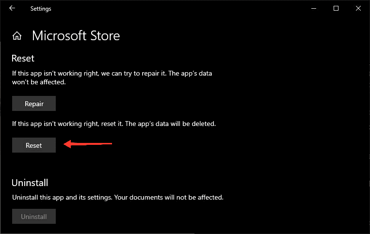 Reset - Microsoft Store