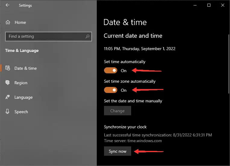 Set Time and Zone Automatically - Windows 10
