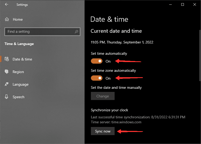 Set Time and Zone Automatically - Windows 10