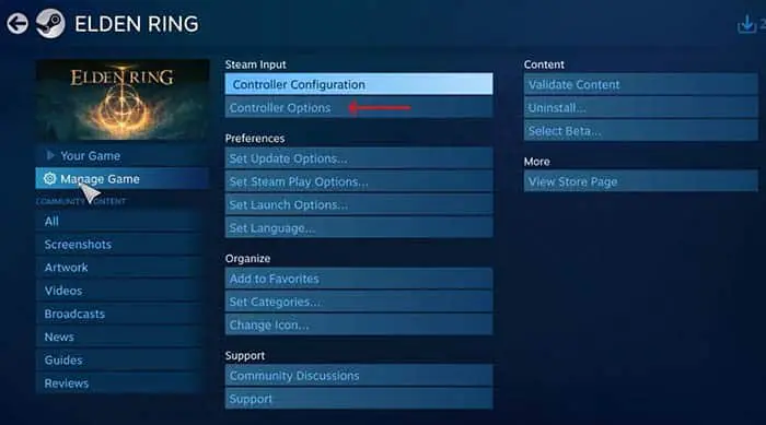 Steam Manage Games - Controller Options - Big Picture Mode