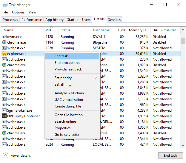 TaskManager - Explorer.exe End Task