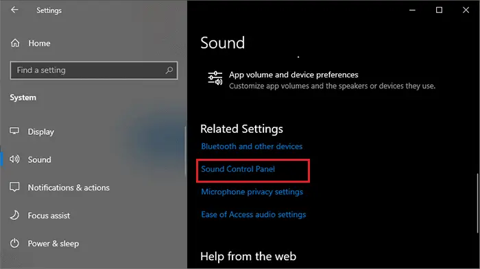 Windows 10 - Sound Control Panel