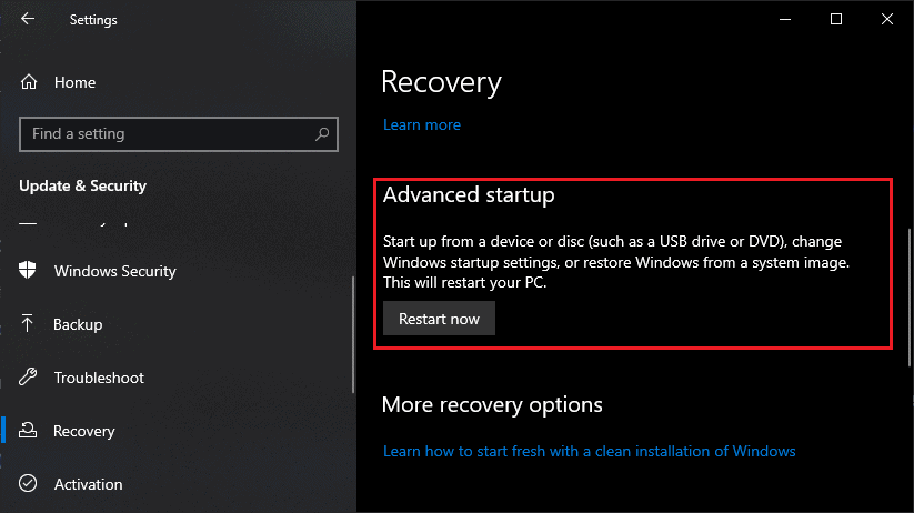 Windows Recover - Advanced Startup