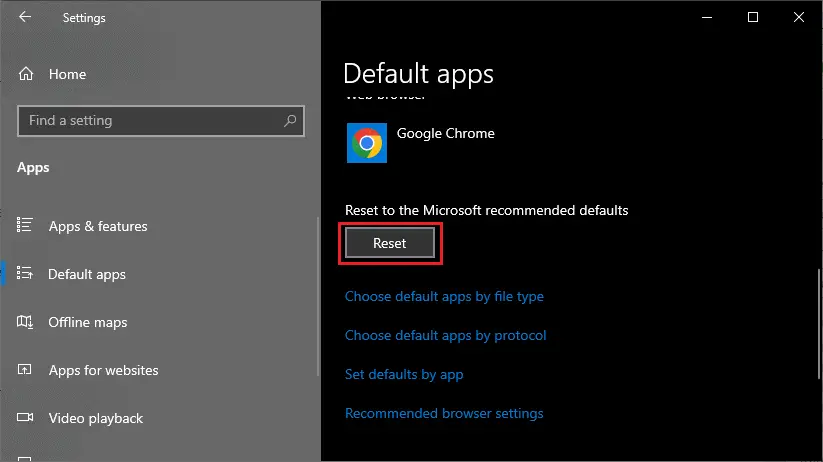 Windows Reset Default Apps