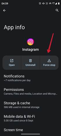Force Stop Instagram App