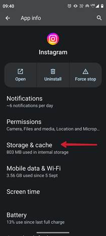 Instagram Storage & Cache Setting - Android