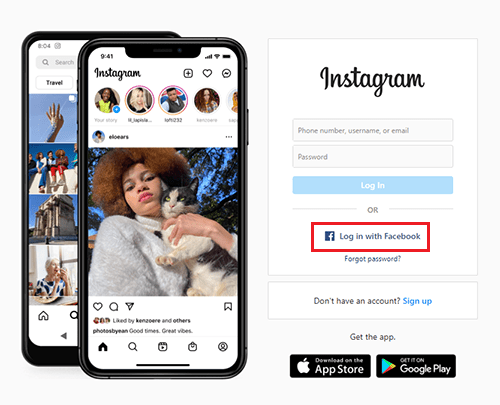 Login with Facebook on Instagram